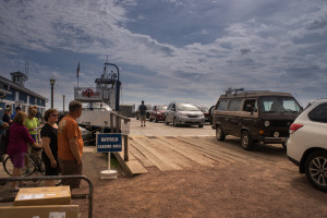 Waiting for the ferry to Madeline Island. Get your wallet out.